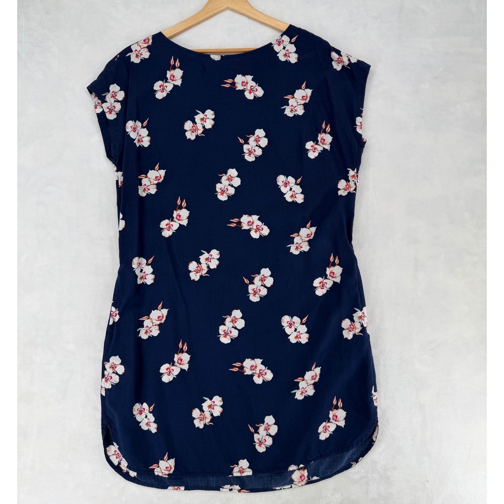 Patagonia Womens Navy Blue Floral Tencel Lyocell Shift Dress Large Side Pockets